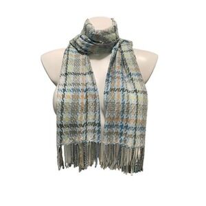 Blue Plaid Long Fringed Scarf Soft Versatile‎ Unisex